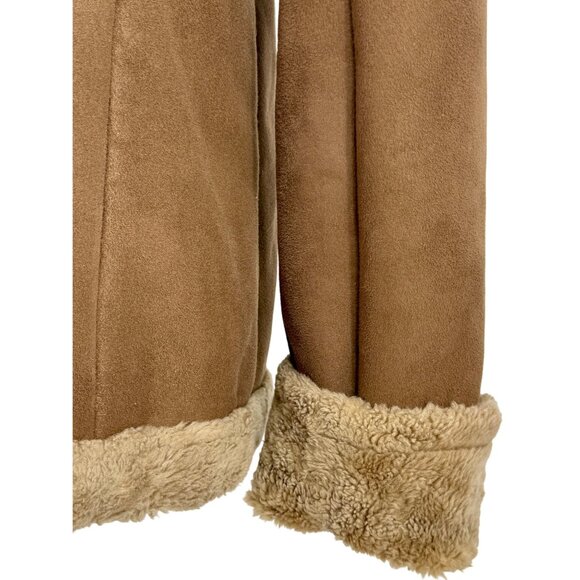 Vtg 90s Esprit Brown Faux Suede Sherpa Lined Embroidered Hooded Jacket | Boho M - Picture 15 of 16